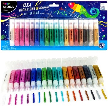 ZESTAW KLEJE BROKATOWE 6 ML KIDEA 18 KOL BROKAT