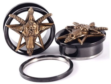 Tunel czarny stalowy pentagram Baphomet 19mm