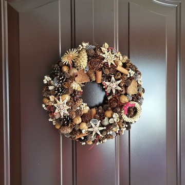 Венок-украшение венок 32 см, натуральные рождественские и праздничные шишки