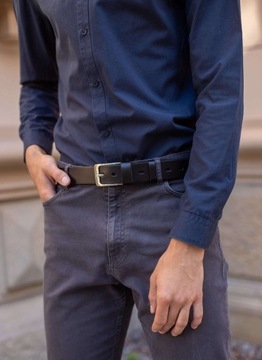 Мужской черный кожаный ремень для брюк STEVENS 01-Q2-V