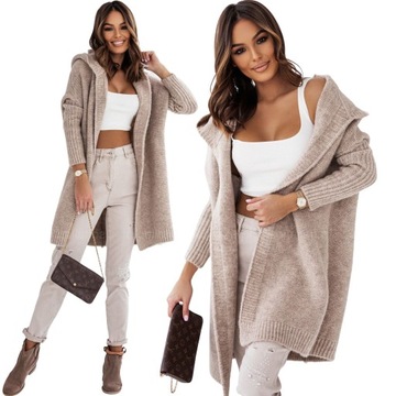 KARDIGAN Z KAPTUREM ALICE BEŻOWY - BEIGE