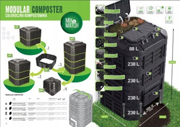 МОДУЛЬНЫЙ КОМПОСТЕР Круглогодичный КОМПОСТЕРНЫЙ ЗАВОД XXL POLISH 1260 л + активатор