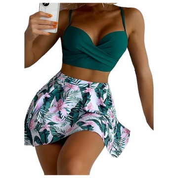 STRÓJ KĄPIELOWY BIKINI SPÓDNICZKA KWIATY M