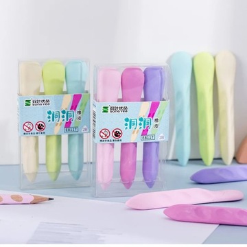 3Pcs/box Cute Correction Grip Hole 2B Eraser Student Learning Rubber