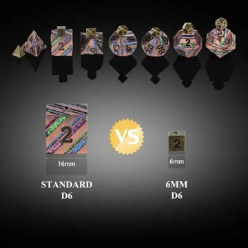 КРОШЕЧНЫЙ НАБОР ИЗ 7 МЕТАЛЛИЧЕСКИХ КУБИКОВ ХОББИТОНА + СЕРЕБРЯНЫЙ БРЕЛОК ДЛЯ БРЕЛОКОВ