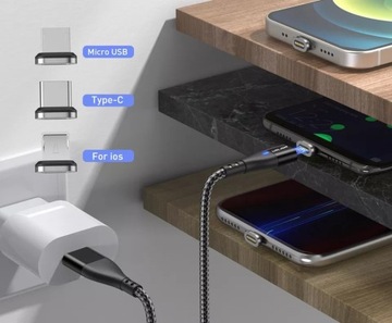 МАГНИТНЫЙ КАБЕЛЬ 2М БЫСТРАЯ ЗАРЯДКА 3А USB C