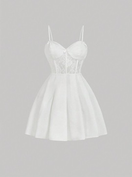 SHEIN BIAŁA GORSETOWA SUKIENKA Z KORONKĄ XS 09830