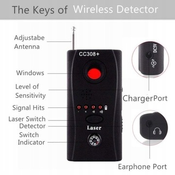 Детектор прослушивания телефонных разговоров CC308 GPS Детектор камеры GSM
