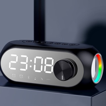 Беспроводная колонка С ЗЕРКАЛОМ Bluetooth 5.0 БУДИЛЬНИК РАДИО RGB Часы-будильник