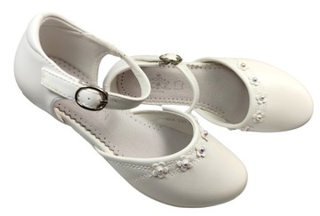 Buty komunijne dla dziewczynki Balerinki Pantofelki KOMUNIA KM-233 BIAŁE