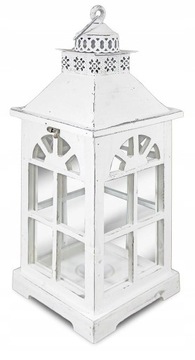Latarnia lampion drewniany świecznik vintage biel 54cm 81626