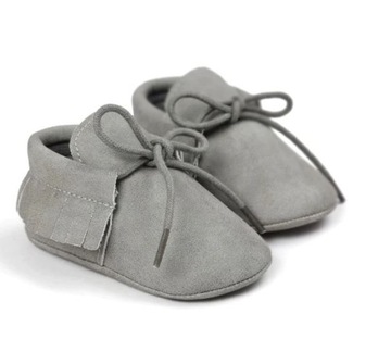 Niechodki buty buciki niemowlęce SZARE CHRZEST do CHRZTU 62-68 0-6m 16 17