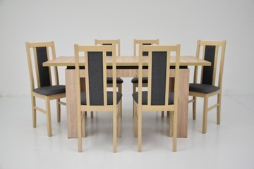 Стол и 6 деревянных стульев для дубового салона Сонома