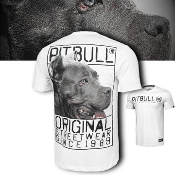 PITBULL T-SHIRT KOSZULKA MĘSKA NADRUK ORIGIN BAWEŁNA REGULAR 190g BIAŁA M