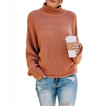 Jesień/zima luźny sweter z golfem plus size