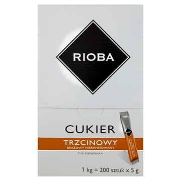 Cukier trzcinowy brązowy 1kg (200 x 5 g) saszetki