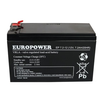 Akumulator 7,2 Ah 12V VRLA AGM UPS ALARM EUROPOWER
