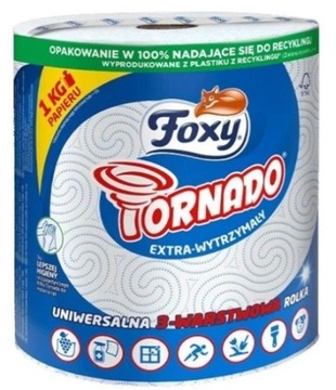 КУХОННОЕ БУМАЖНОЕ ПОЛОТЕНЦЕ FOXY TORNADO ПРОЧНОЕ БЕЛОЕ, 3-СЛОЙНОЕ