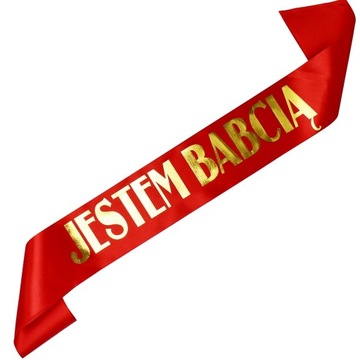Jestem Babcią - czerwona szarfa ze złotym nadrukiem