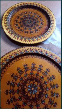 4 drewniane bogato zdobione talerze