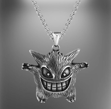 Naszyjnik Srebrny Gengar Pokemon Diabeł Pikachu Anime Gruby Łańcuszek