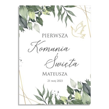 Tablica powitalna KOMUNIA ŚWIĘTA z Twoim Imieniem na płótnie 100x70 cm