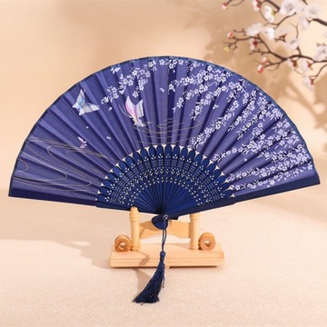 Hand held fan, silk folding fan with bamboo frame