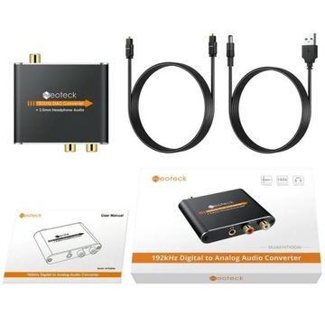 Neoteck Konwerter sygnału cyfrowo-analogowy audio 192 kHz, optyczny Toslink