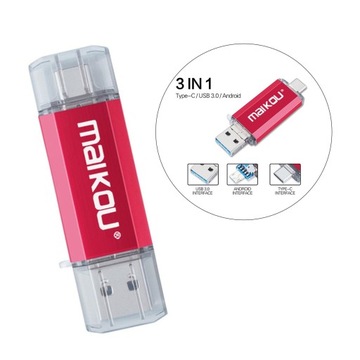 Флэш-накопитель USB 3.0 «3-в-1» емкостью 64 ГБ с USB Type-C
