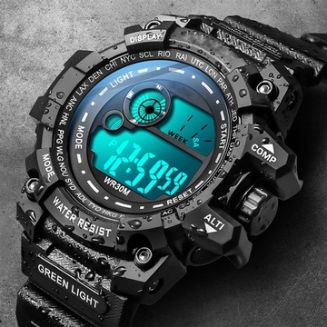 Wodoodporny zegarek cyfrowy Męski sportowy zegarek na rękę ze świecącą tarczą