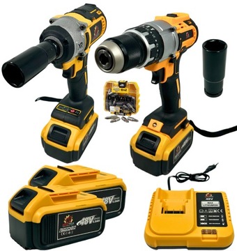 ZESTAW WKRĘTARKA AKU + KLUCZ UDAROWY AKU 48V 2x5Ah - BT-141 BITY DEWALT