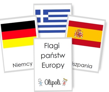 Karty obrazkowe FLAGI EUROPY fiszki Montessori 47 kart 7x10cm