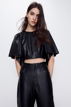 ZARA Leather - Кожаная блузка черного цвета - L