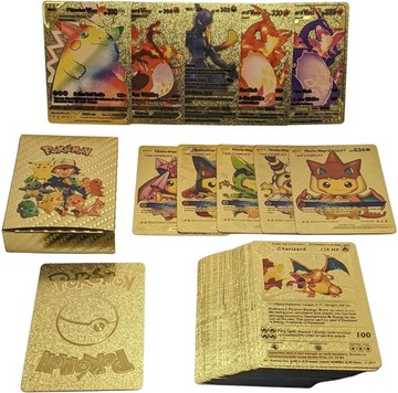 Золотые коллекционные карточки Pokemon, 55 шт., золотые карточки в подарок ребенку.