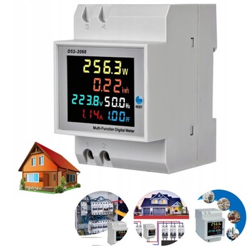LICZNIK ENERGII WATOMIERZ WOLTOMIERZ MONITOR PRĄDU LCD DIN 100A 300V RMS