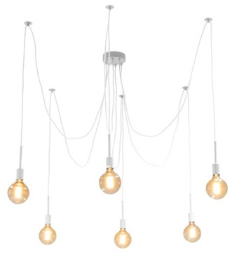 LAMPA SUFITOWA WISZĄCA LED LOFT ŻYRANDOL RETRO PAJĄK E27 x6 BIAŁA ZD74B
