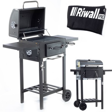 GRILL WĘGLOWY STALOWY POPIELNIK TERMOMETR SOLIDNY GRUBA BLACHA + TERMOMETR
