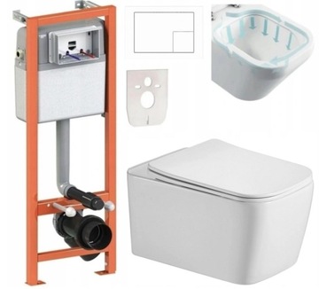 Комплект для унитаза, РАМКА ВСТРОЕННОГО МОНТАЖА, БЕЛАЯ кнопка + ЧАША