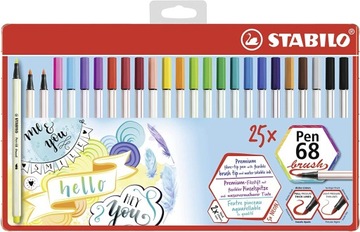 Pisaki pędzelki Stabilo Pen BRUSH 68 25 kolorów w metalowej kasecie