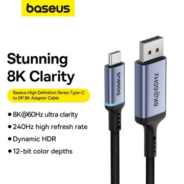 КАБЕЛЬ BASEUS USB-C TYPE-C DP DISPLAYPORT 8K 60 Гц FULL HD HDR 1,5 м