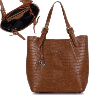 Torebka damska skórzana camel shopper bag a4 skóra