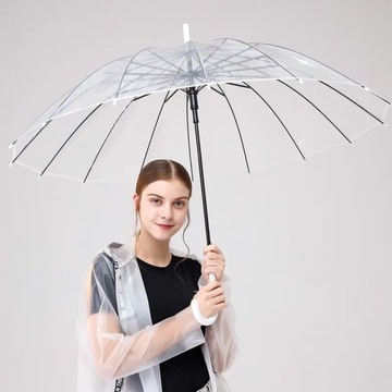 PARASOL TRANSPARENTNY PARASOLKA PRZEZROCZYSTA NA ŚLUB BIAŁA DUŻA SKŁADANA
