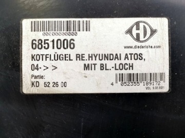 BLATNÍK PRAVÝ PŘEDNÍ HYUNDAI ATOS MX 2004-2008