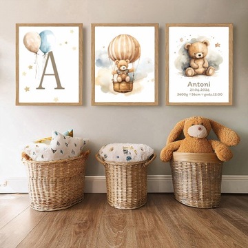 Plakaty do pokoju dziecięcego, obrazki 3 x 30x40cm metryczka, dzieci #800