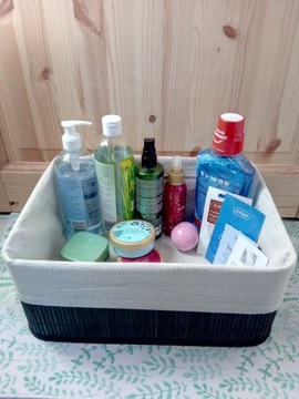 Корзина-органайзер бамбуковая с подкладкой для хранения, черная, 14х25х33 см