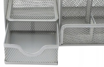Настольный органайзер металлический, серебристая сетка, 5 отделений.