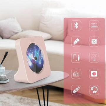 Динамик Bluetooth 5.0 с ЖК-экраном и CD-радиоплеером — розовый