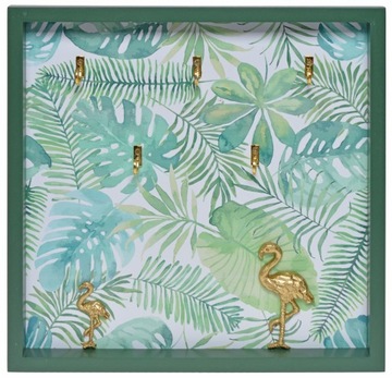 RAMKA NA KLUCZE W LIŚCIE ZE ZŁOTYM FLAMINGIEM