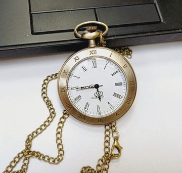 Rzymski zegarek kieszonkowy, busola - styl retro - brąz