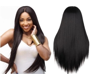 PERUKA brunetka Długa CZARNA proste włosy 70 cm